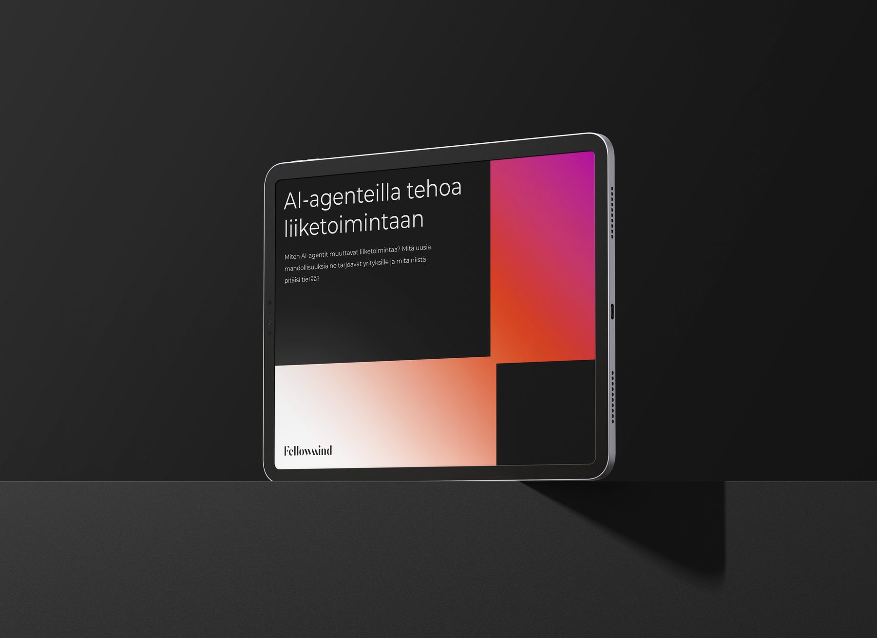 Fellowmind AI-agent article page shown on a tablet